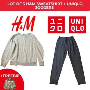 Kids Clothing Lot 3pc H&M Gray Sweatshirt + Uniqlo Joggers + Free Swim Trunks